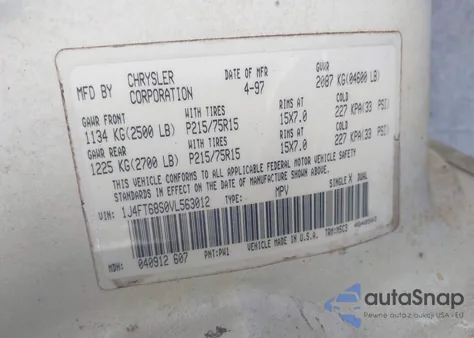 1997 Jeep Cherokee Sport из США, поврежденный, VIN 1J4FT68S0VL563012